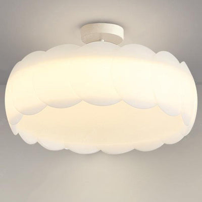 Contemporary Scandinavian Cream Round Lace PE Hardware Semi-Flush Mount Ceiling Light For Bedroom