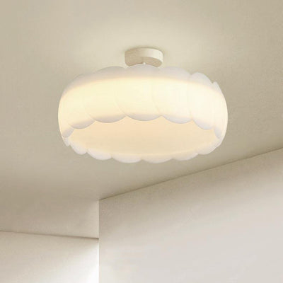 Contemporary Scandinavian Cream Round Lace PE Hardware Semi-Flush Mount Ceiling Light For Bedroom