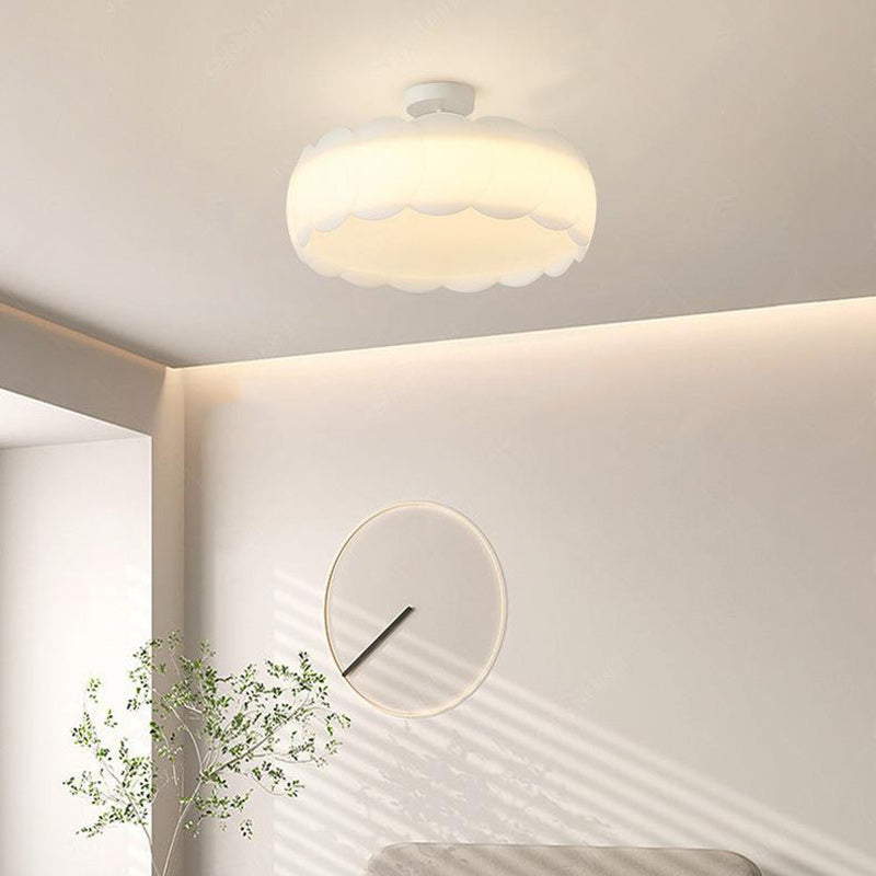 Contemporary Scandinavian Cream Round Lace PE Hardware Semi-Flush Mount Ceiling Light For Bedroom