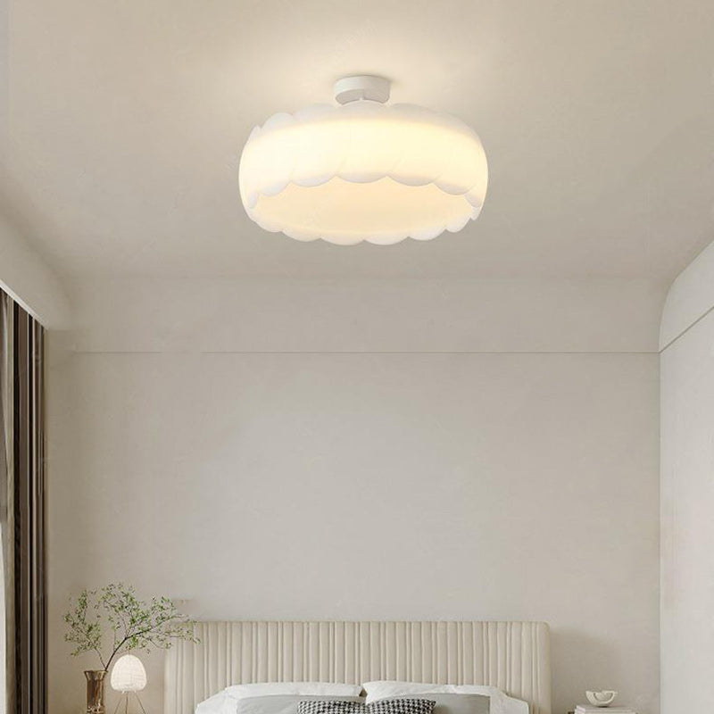 Contemporary Scandinavian Cream Round Lace PE Hardware Semi-Flush Mount Ceiling Light For Bedroom