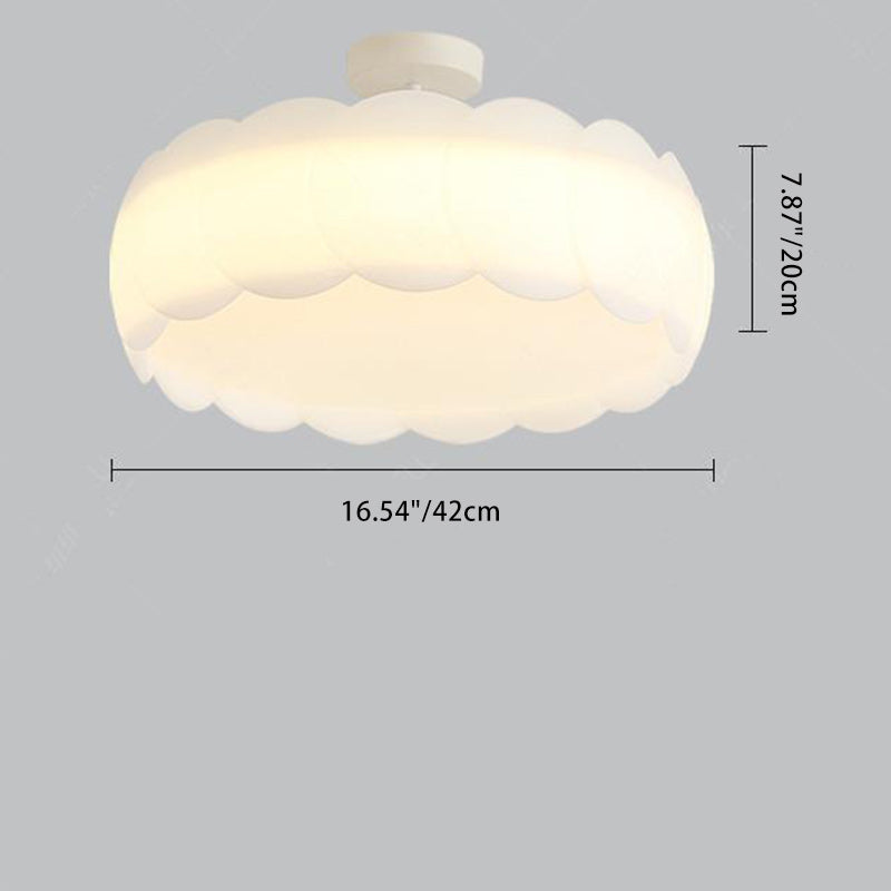 Contemporary Scandinavian Cream Round Lace PE Hardware Semi-Flush Mount Ceiling Light For Bedroom