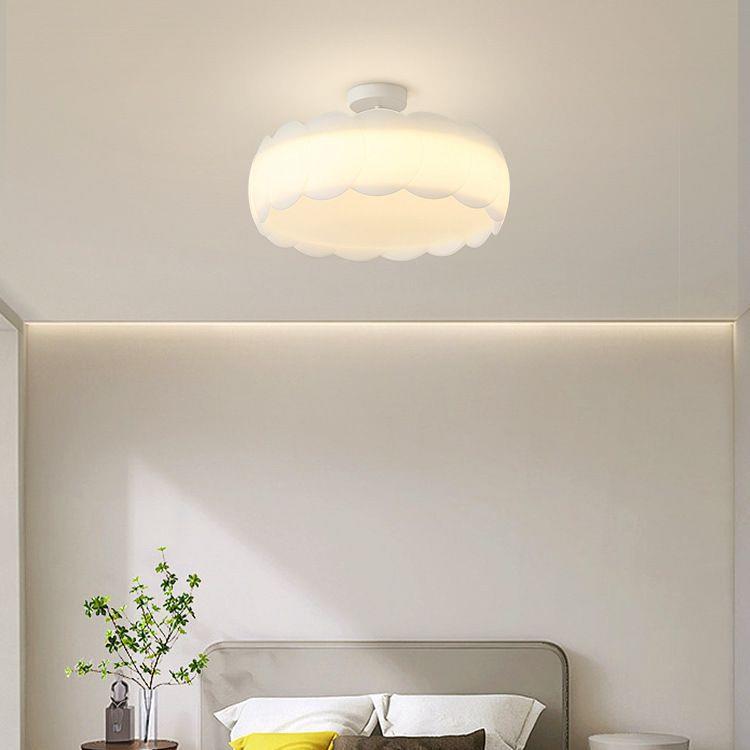 Contemporary Scandinavian Cream Round Lace PE Hardware Semi-Flush Mount Ceiling Light For Bedroom