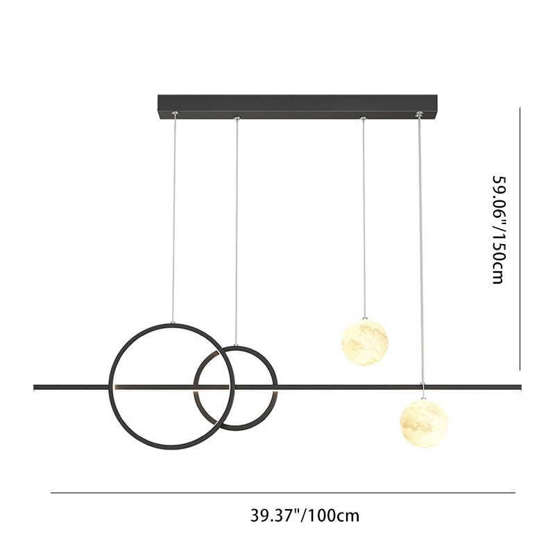 Contemporary Scandinavian Cream Linear Round Orb Iron Rotational Molding LED Chandelier For Dining Room