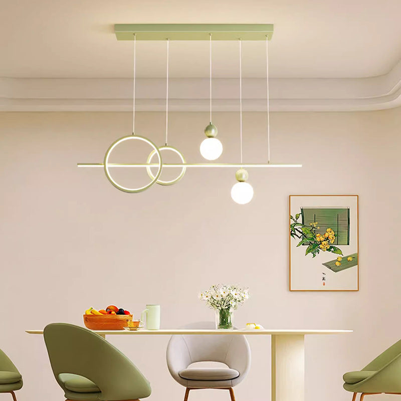 Contemporary Scandinavian Cream Linear Round Orb Iron Rotational Molding LED Chandelier For Dining Room