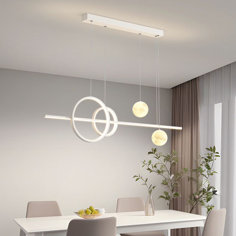 Contemporary Scandinavian Cream Linear Round Orb Iron Rotational Molding LED Chandelier For Dining Room