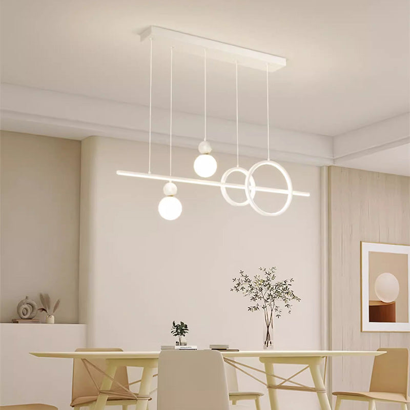 Contemporary Scandinavian Cream Linear Round Orb Iron Rotational Molding LED Chandelier For Dining Room