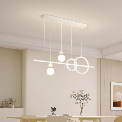 Contemporary Scandinavian Cream Linear Round Orb Iron Rotational Molding LED Chandelier For Dining Room