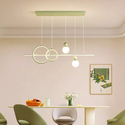 Contemporary Scandinavian Cream Linear Round Orb Iron Rotational Molding LED Chandelier For Dining Room