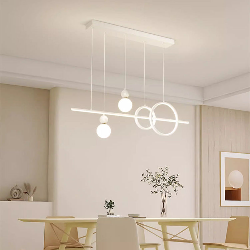 Contemporary Scandinavian Cream Linear Round Orb Iron Rotational Molding LED Chandelier For Dining Room