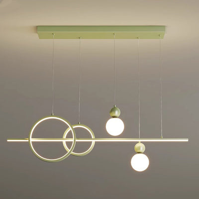 Contemporary Scandinavian Cream Linear Round Orb Iron Rotational Molding LED Chandelier For Dining Room