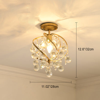 Moderne Luxus Runde Kuppel Eisen Kristall 1/3 Licht Semi-Flush Mount Deckenleuchte für Schlafzimmer 