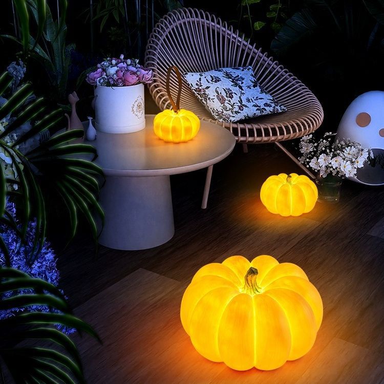 Modern Art Deco Solar Waterproof Pumpkin Round Resin LED Outdoor Light For Garden