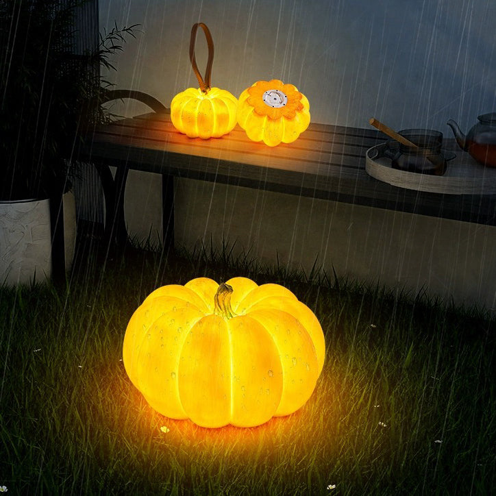 Modern Art Deco Solar Waterproof Pumpkin Round Resin LED Outdoor Light For Garden