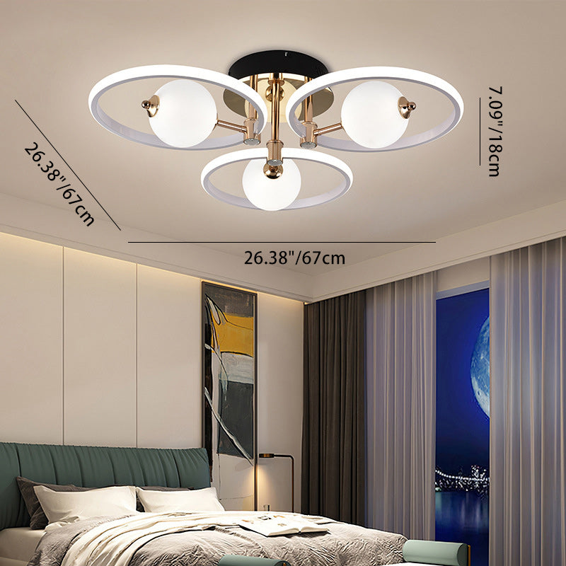 Contemporary Scandinavian Round Dome Orb Aluminum Acrylic LED Semi-Flush Mount Ceiling Light For Living Room