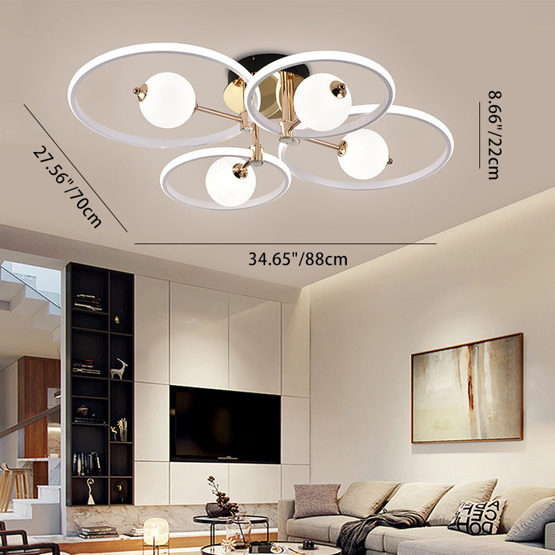 Contemporary Scandinavian Round Dome Orb Aluminum Acrylic LED Semi-Flush Mount Ceiling Light For Living Room