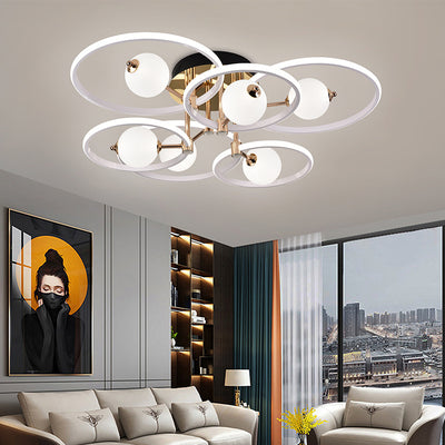 Contemporary Scandinavian Round Dome Orb Aluminum Acrylic LED Semi-Flush Mount Ceiling Light For Living Room