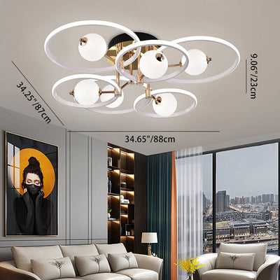 Contemporary Scandinavian Round Dome Orb Aluminum Acrylic LED Semi-Flush Mount Ceiling Light For Living Room