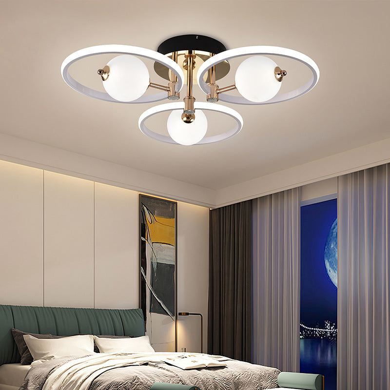 Contemporary Scandinavian Round Dome Orb Aluminum Acrylic LED Semi-Flush Mount Ceiling Light For Living Room