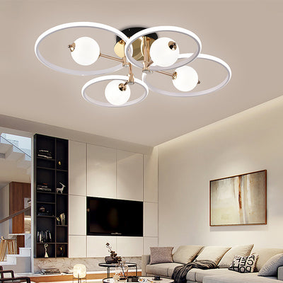 Contemporary Scandinavian Round Dome Orb Aluminum Acrylic LED Semi-Flush Mount Ceiling Light For Living Room