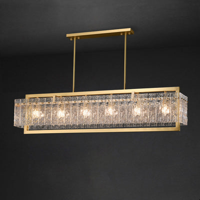 Modern Luxury Rectangle Linear Copper Glass 5/6 Light Chandelier For Dining Room