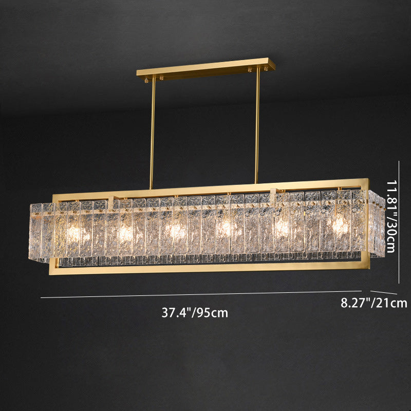 Modern Luxury Rectangle Linear Copper Glass 5/6 Light Chandelier For Dining Room