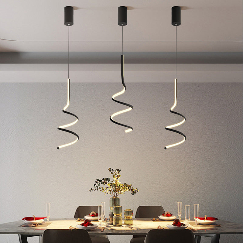 Contemporary Scandinavian Spiral Aluminum LED Pendant Light For Bedroom