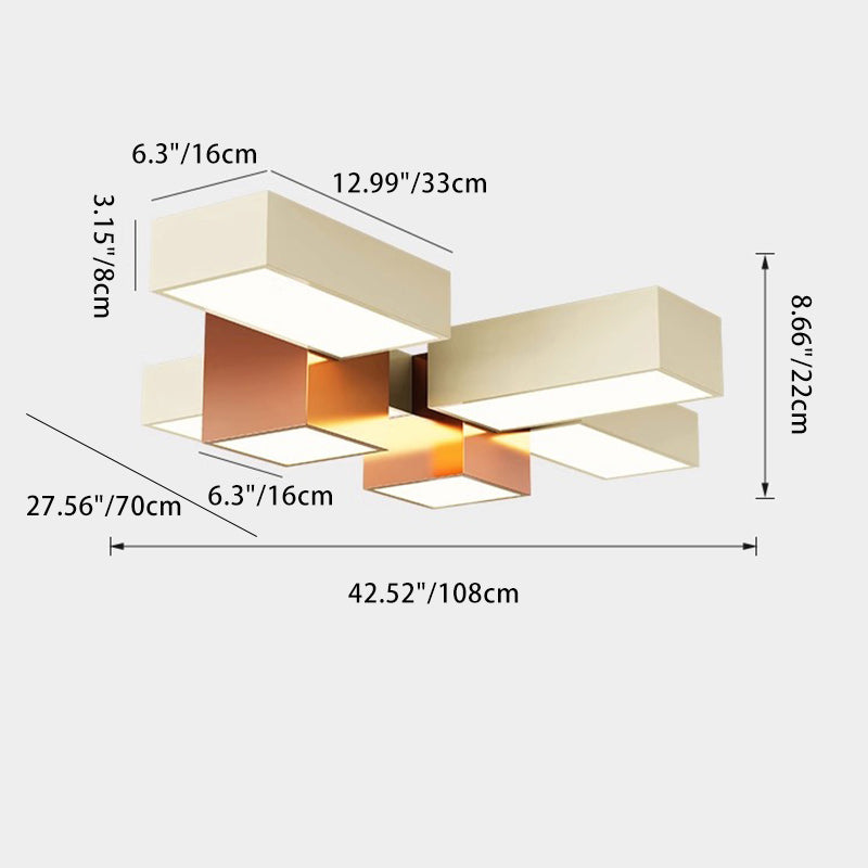 Moderne minimalistische cremefarbene geometrische rechteckige quadratische LED-Deckenleuchte aus Silikon für Wohnzimmer 