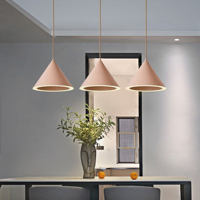 Contemporary Scandinavian Macaron Round Cone Iron LED Pendant Light For Bedroom