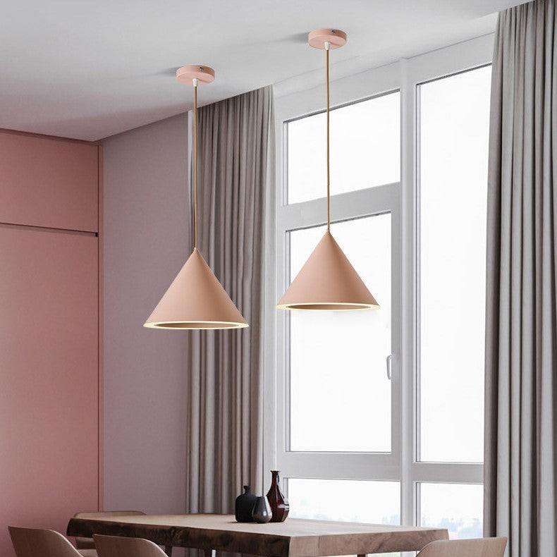 Contemporary Scandinavian Macaron Round Cone Iron LED Pendant Light For Bedroom