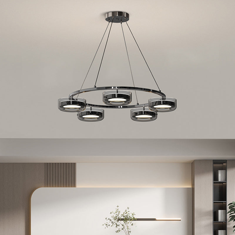 Contemporary Creative Round Chandelier Disc Iron Aluminum Glass Acrylic LED Chandelier For Bedroom