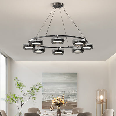 Contemporary Creative Round Chandelier Disc Iron Aluminum Glass Acrylic LED Chandelier For Bedroom