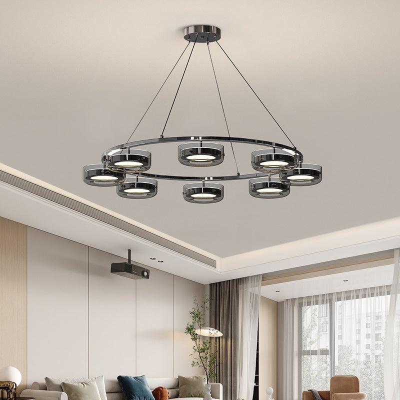 Contemporary Creative Round Chandelier Disc Iron Aluminum Glass Acrylic LED Chandelier For Bedroom