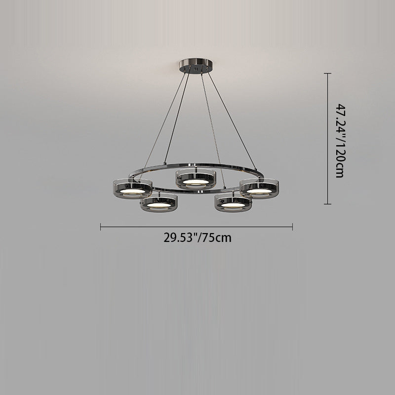 Contemporary Creative Round Chandelier Disc Iron Aluminum Glass Acrylic LED Chandelier For Bedroom