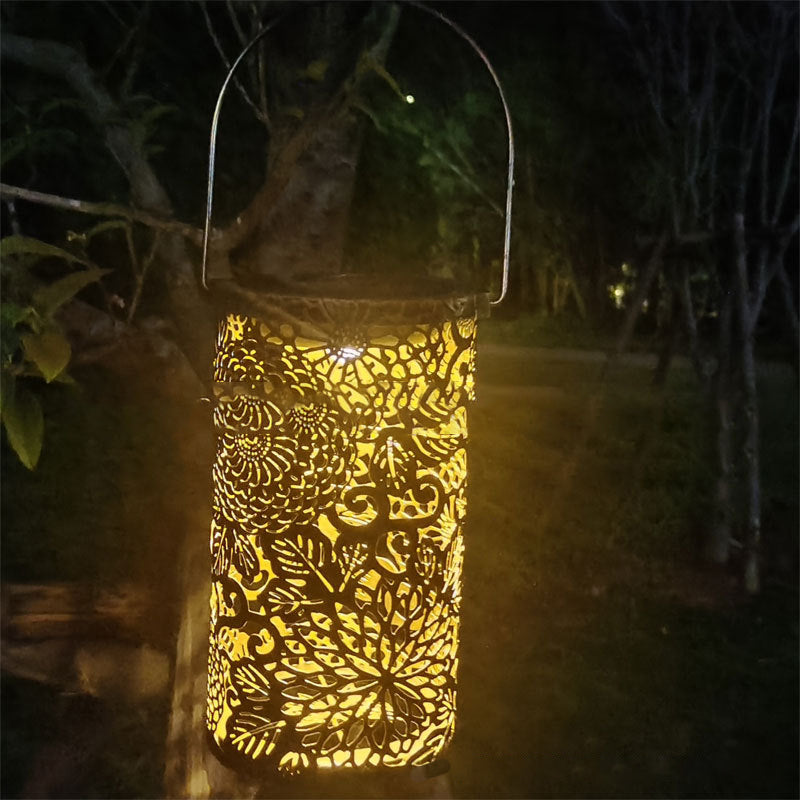 Contemporary Creative Solar Waterproof Hollow Out Cylinder Leaf Dragonfly Iron LED Outdoor Light For Garden