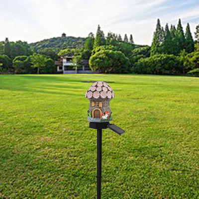 Modern Art Deco Solar Waterproof House Cute Cartoon Plastic Resin LED Outdoor Light For Garden