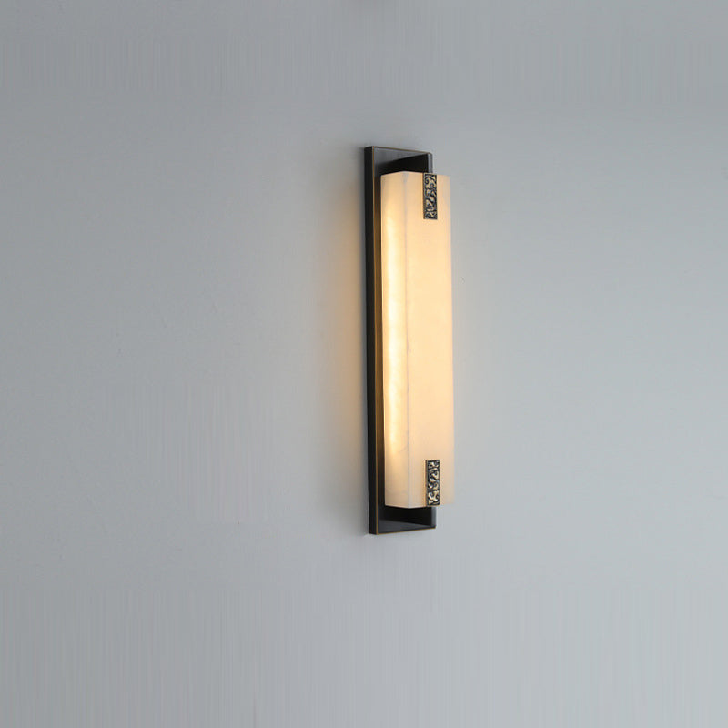 Traditional Chinese Waterproof Rectangle Copper Marble LED Wall Sconce Lamp For Patio