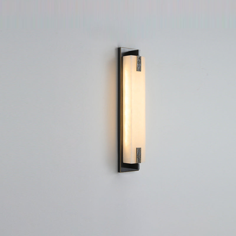 Traditional Chinese Waterproof Rectangle Copper Marble LED Wall Sconce Lamp For Patio