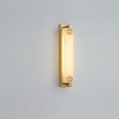 Traditional Chinese Waterproof Rectangle Copper Marble LED Wall Sconce Lamp For Patio