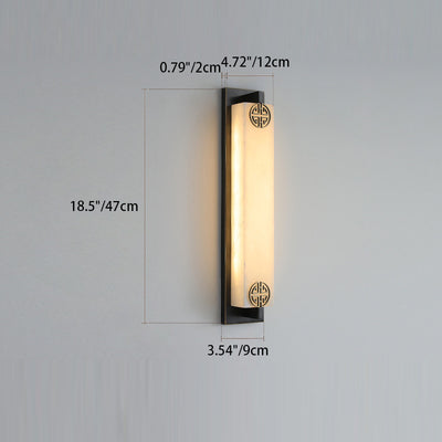 Traditional Chinese Waterproof Rectangle Copper Marble LED Wall Sconce Lamp For Patio