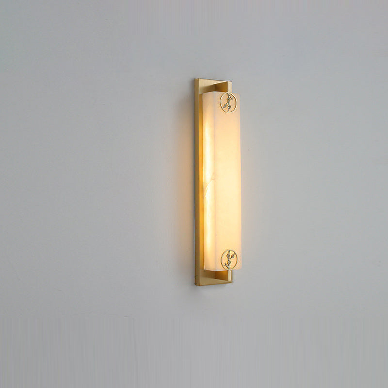 Traditional Chinese Waterproof Rectangle Copper Marble LED Wall Sconce Lamp For Patio