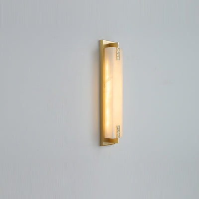 Traditional Chinese Waterproof Rectangle Copper Marble LED Wall Sconce Lamp For Patio