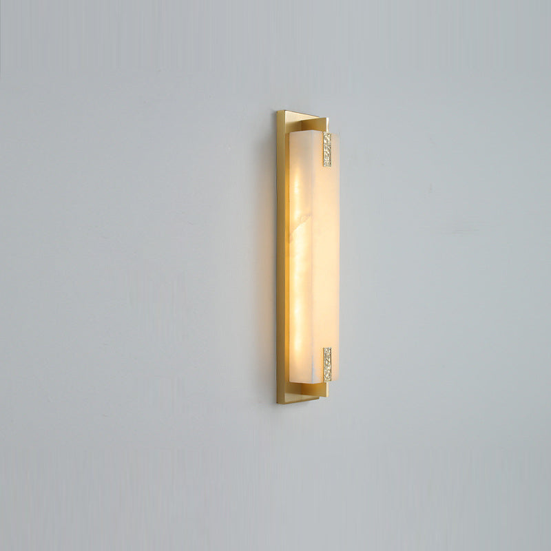 Traditional Chinese Waterproof Rectangle Copper Marble LED Wall Sconce Lamp For Patio