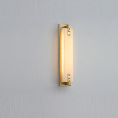 Traditional Chinese Waterproof Rectangle Copper Marble LED Wall Sconce Lamp For Patio