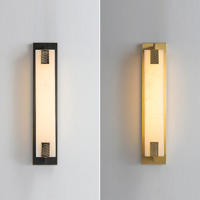 Traditional Chinese Waterproof Rectangle Copper Marble LED Wall Sconce Lamp For Patio