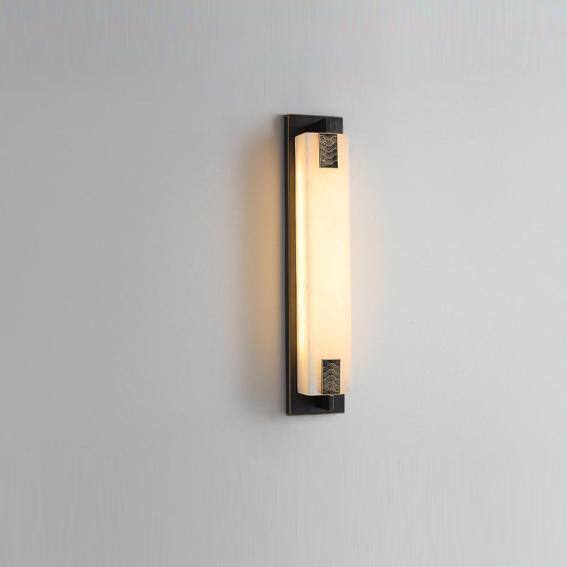 Traditional Chinese Waterproof Rectangle Copper Marble LED Wall Sconce Lamp For Patio