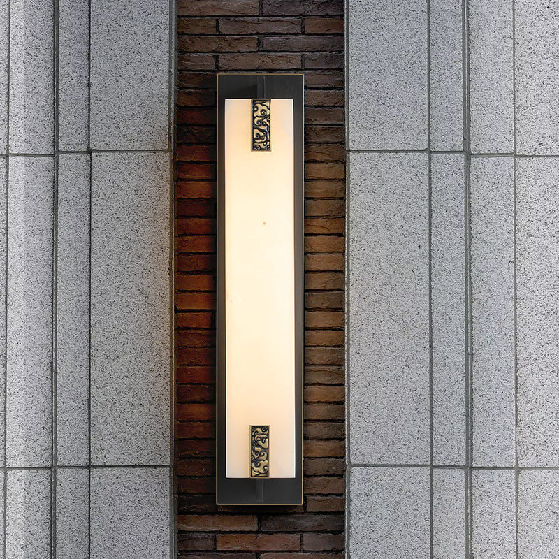 Traditional Chinese Waterproof Rectangle Copper Marble LED Wall Sconce Lamp For Patio