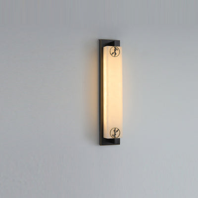 Traditional Chinese Waterproof Rectangle Copper Marble LED Wall Sconce Lamp For Patio