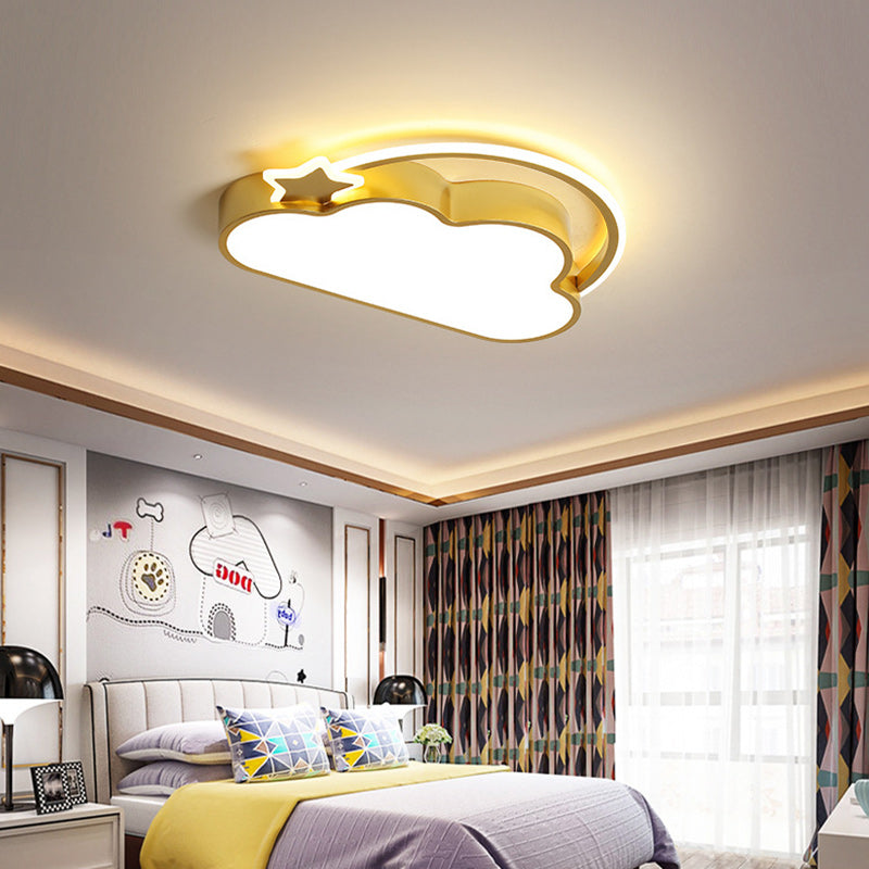 Contemporary Creative Kids Cartoon Clouds Iron Acrylic LED Flush Mount Ceiling Light For Bedroom