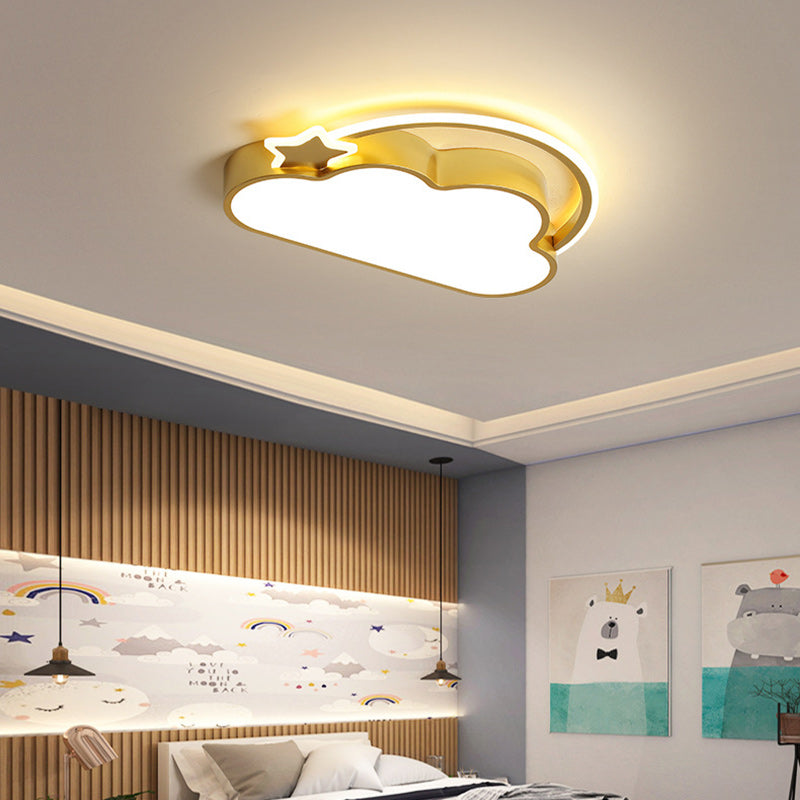 Contemporary Creative Kids Cartoon Clouds Iron Acrylic LED Flush Mount Ceiling Light For Bedroom