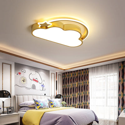 Contemporary Creative Kids Cartoon Clouds Iron Acrylic LED Flush Mount Ceiling Light For Bedroom